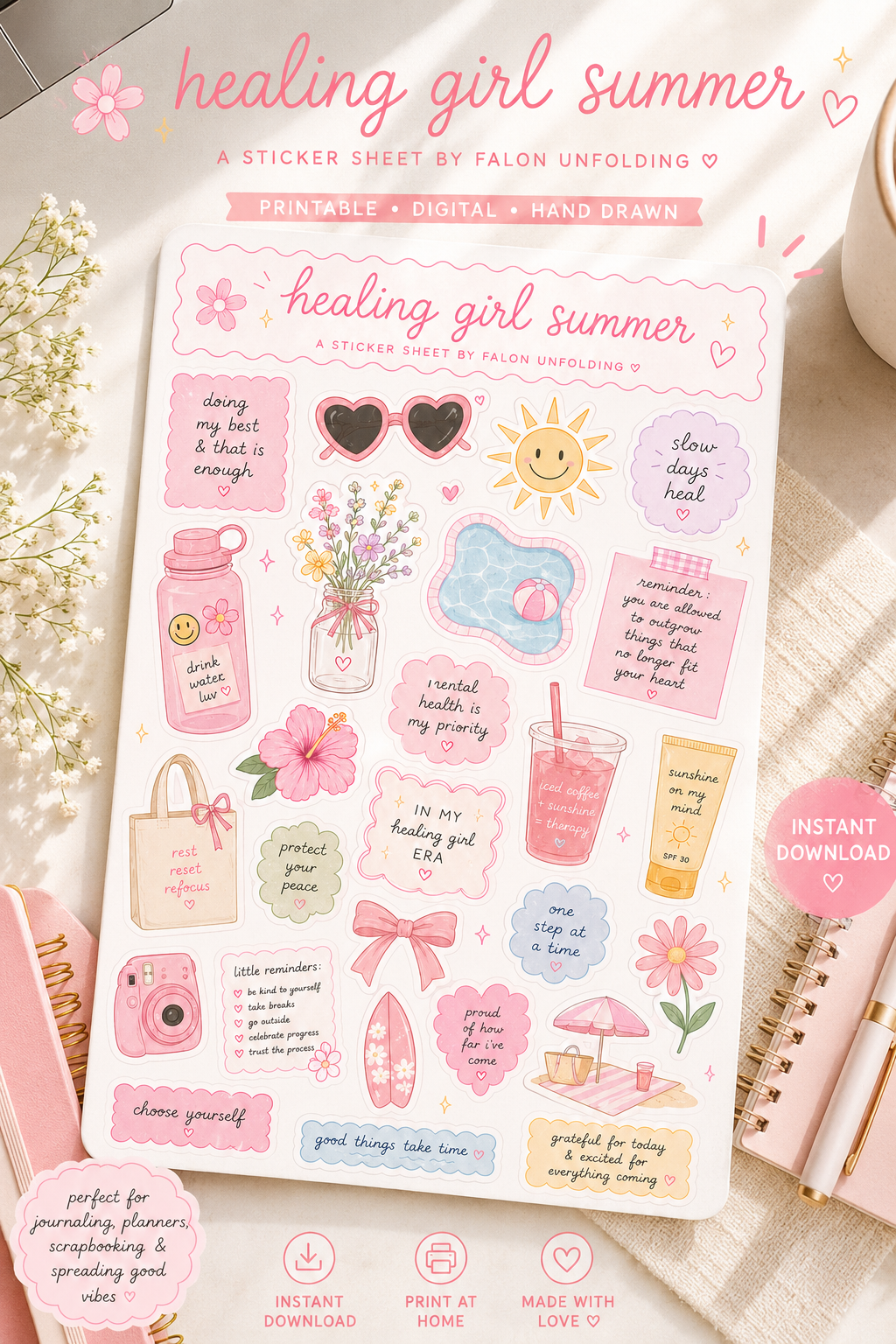 Healing Girl Summer Sticker Sheet *Digital Download