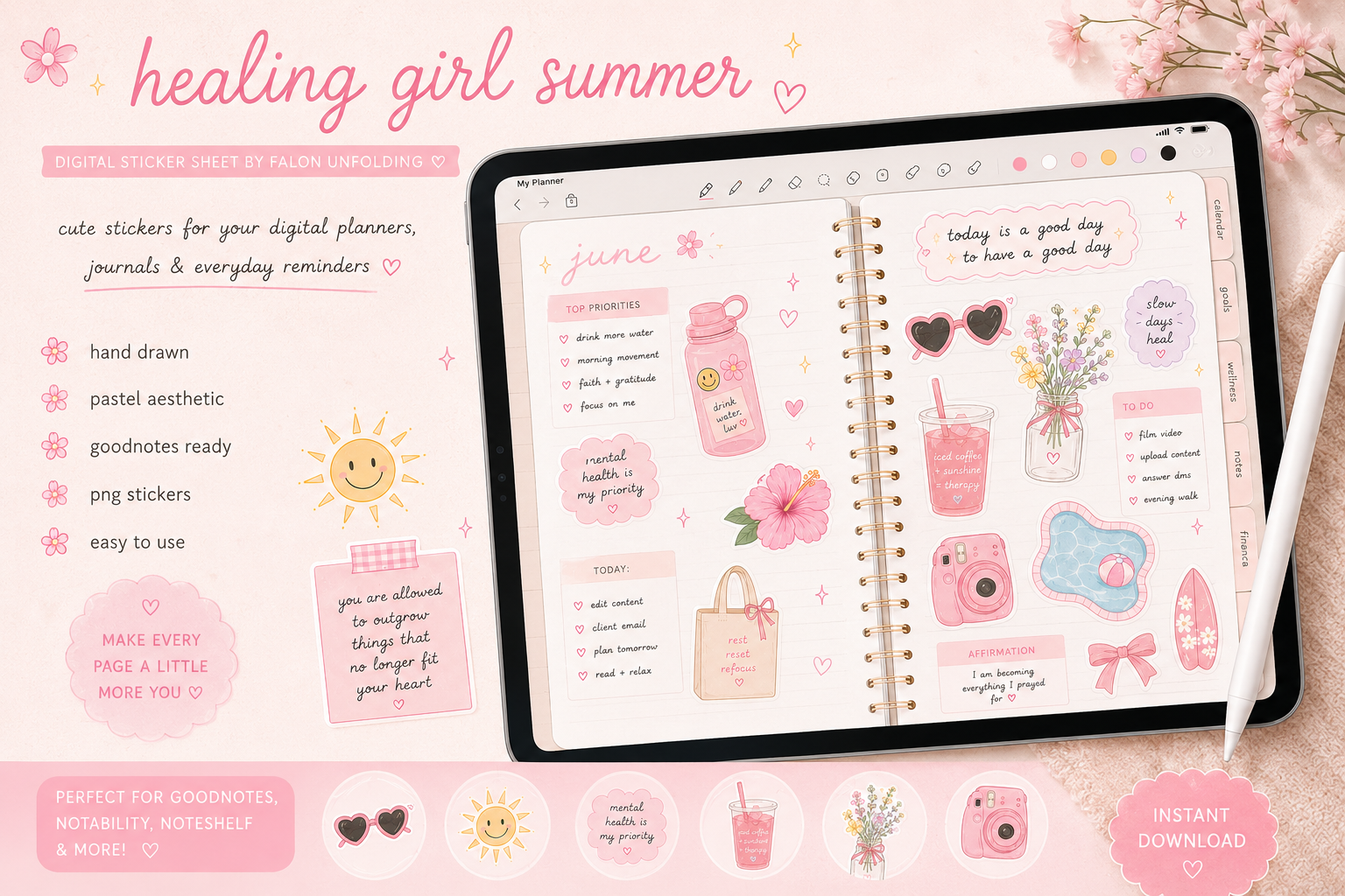 Healing Girl Summer Sticker Sheet *Digital Download